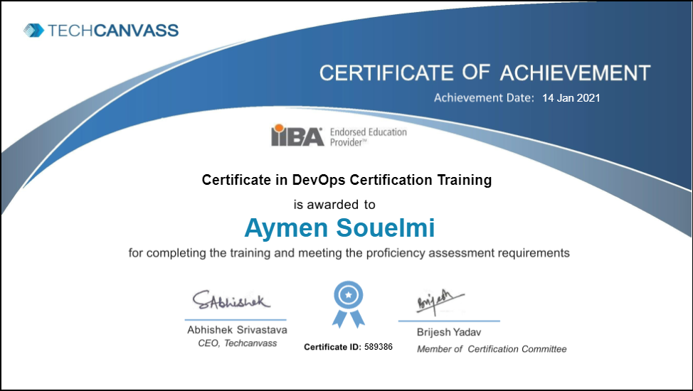 Proficiency Certificate – Aymen Souelmi | Techcanvass